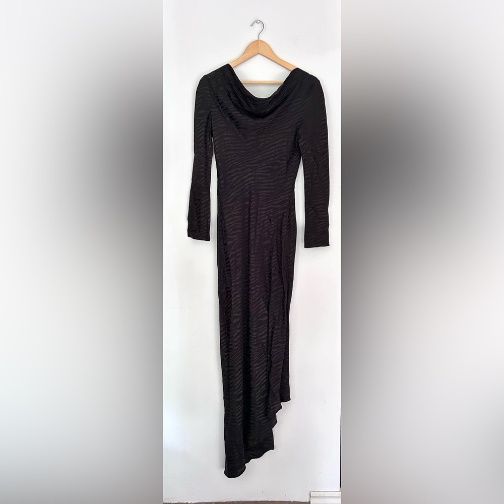 MOSSMAN TAKE BACK THE NIGHT BLACK DRESS long Elegant slit  Long Sleeve 4 - Picture 7 of 12